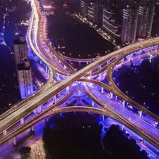 an interstate highway exchange seen from above