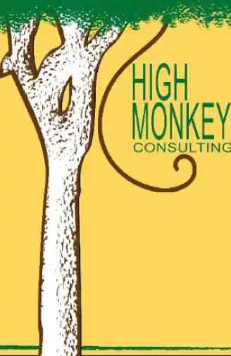 A tree with a monkey tail hanging down that says High Monkey