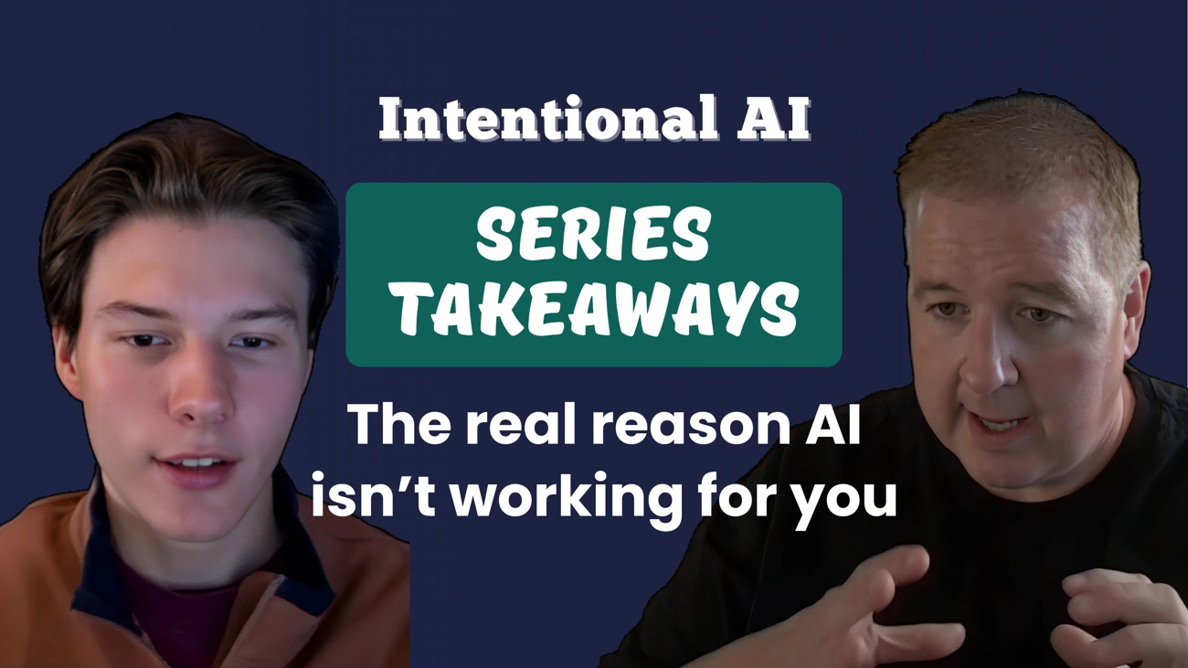 Episode thumbnail for Discussing Stupid Season 3 Episode 18, Intentional AI series, featuring hosts Virgil and Cole, with episode title text on a dark background.