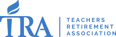 Teachers Retirement Association logo with blue stylized flame and text.