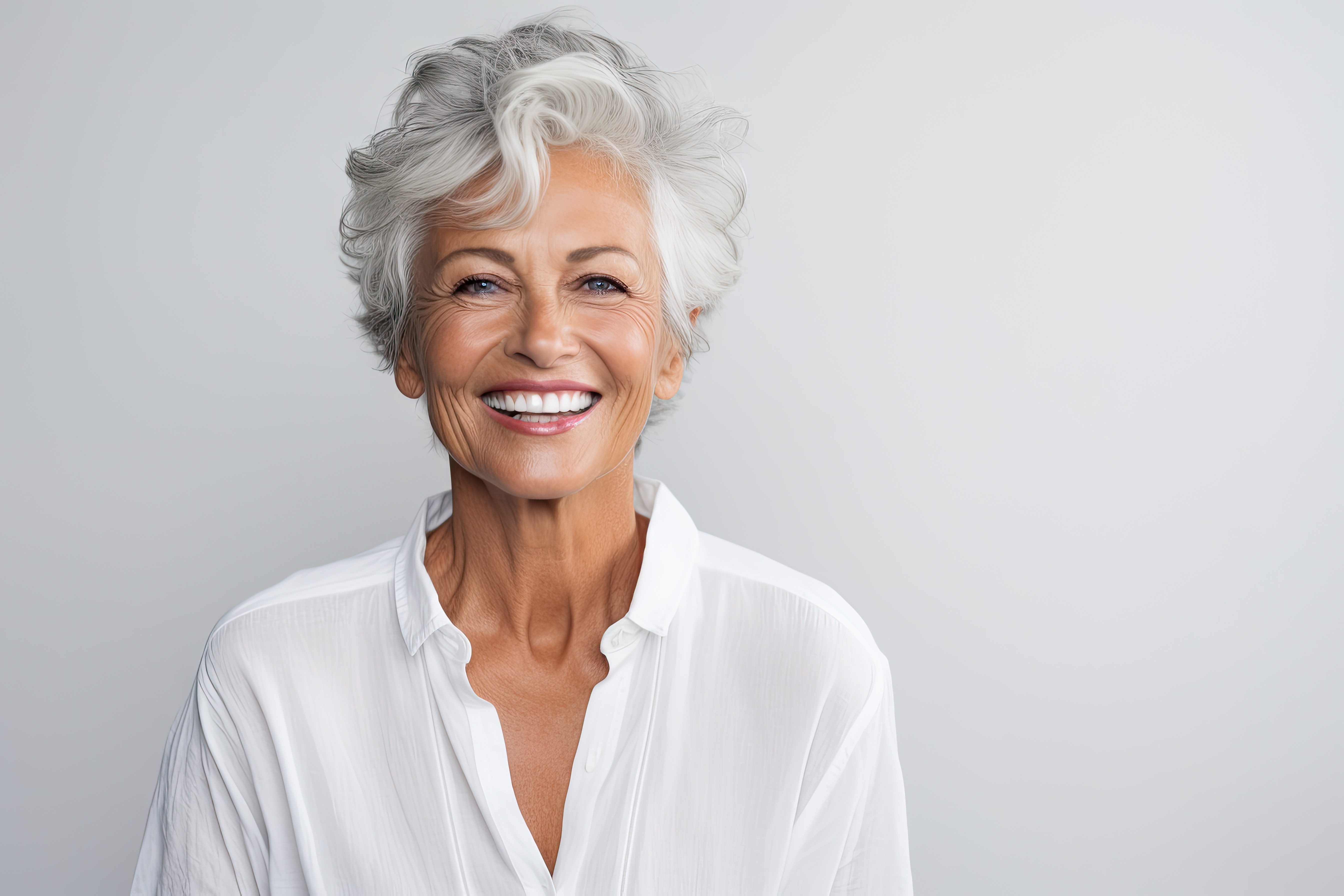 A woman smiling