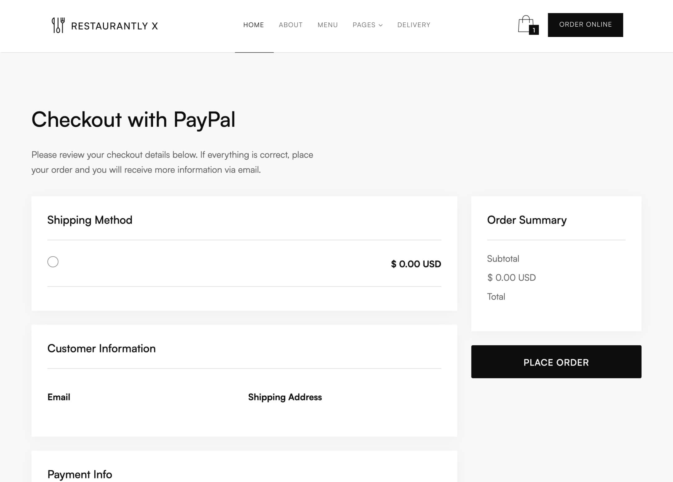Checkout PayPal - Restaurantly X Webflow Template