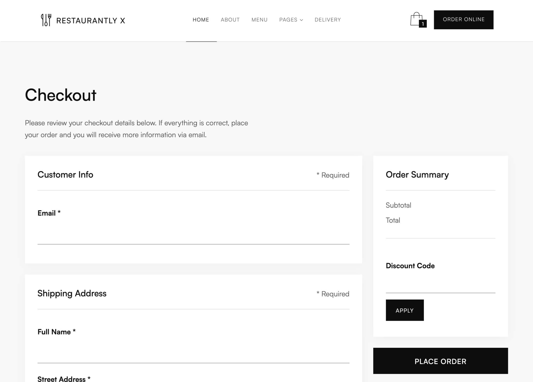 Checkout - Restaurantly X Webflow Template
