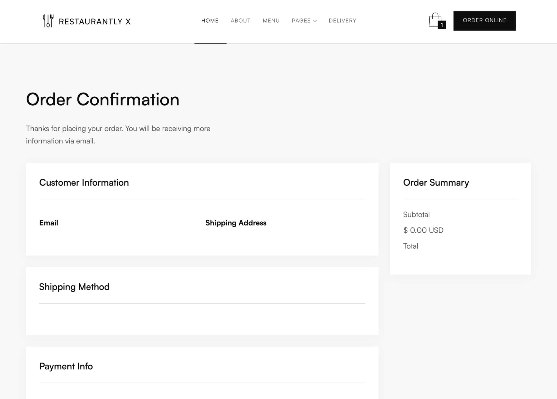Order Confirmation - Restaurantly X Webflow Template