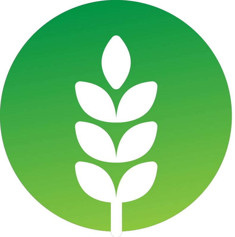 Weisses Ähren-Symbol auf grünem Kreishintergrund.