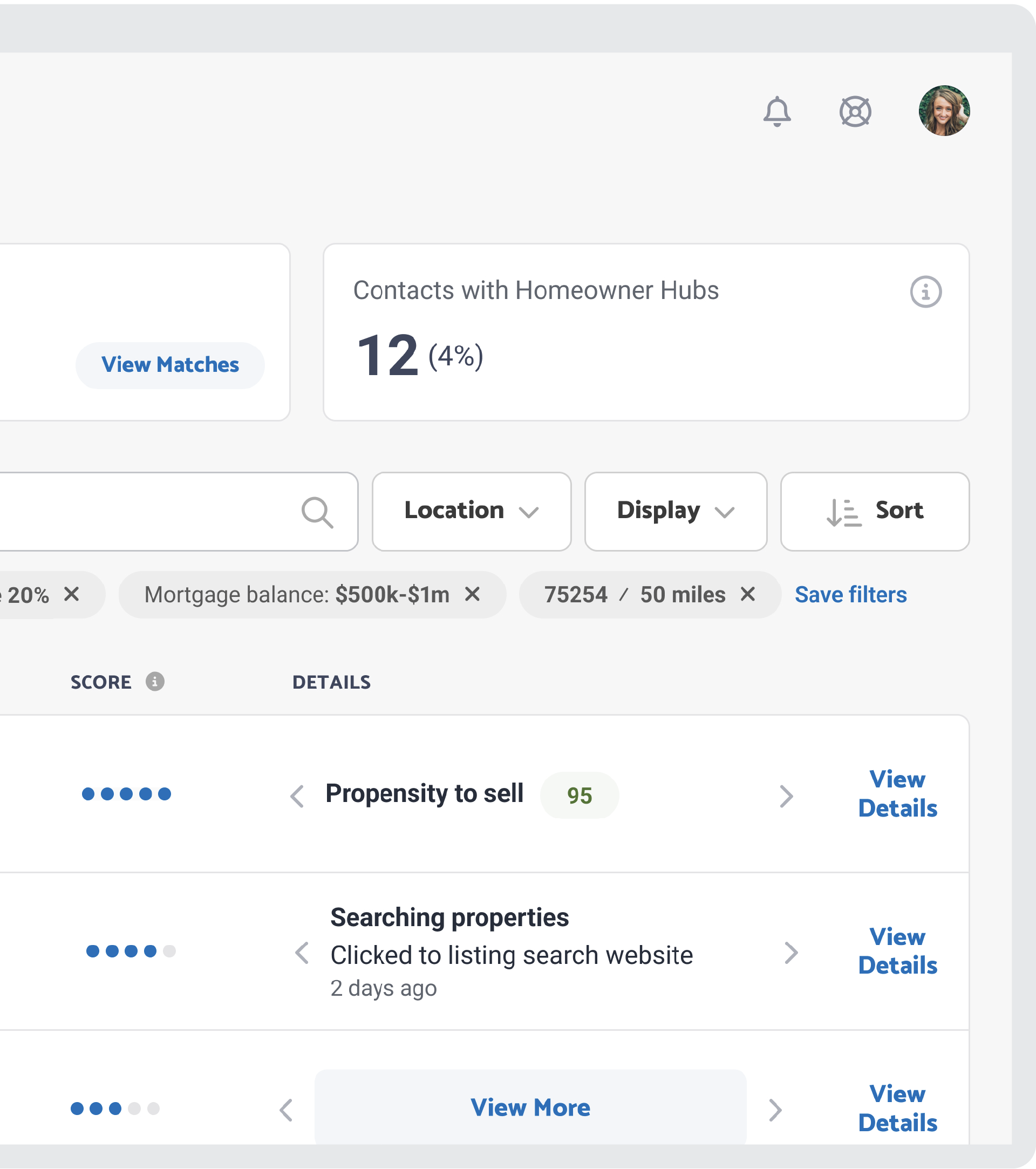 A dashboard of opportunities for real estate agents to drive loyalty, increase sales, and grow revenue.