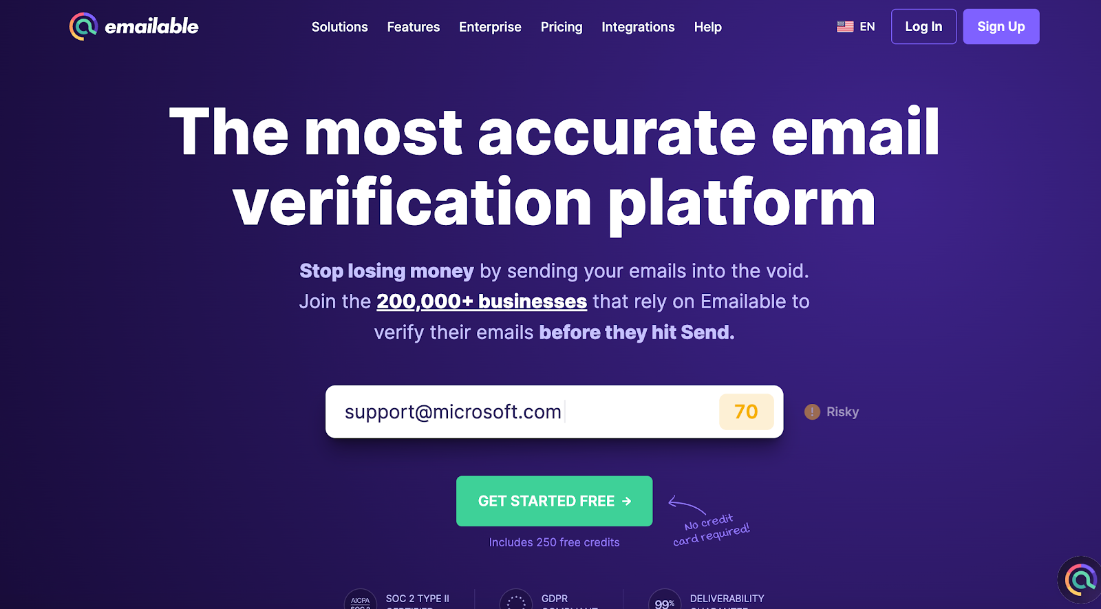 Emailable homepage.
