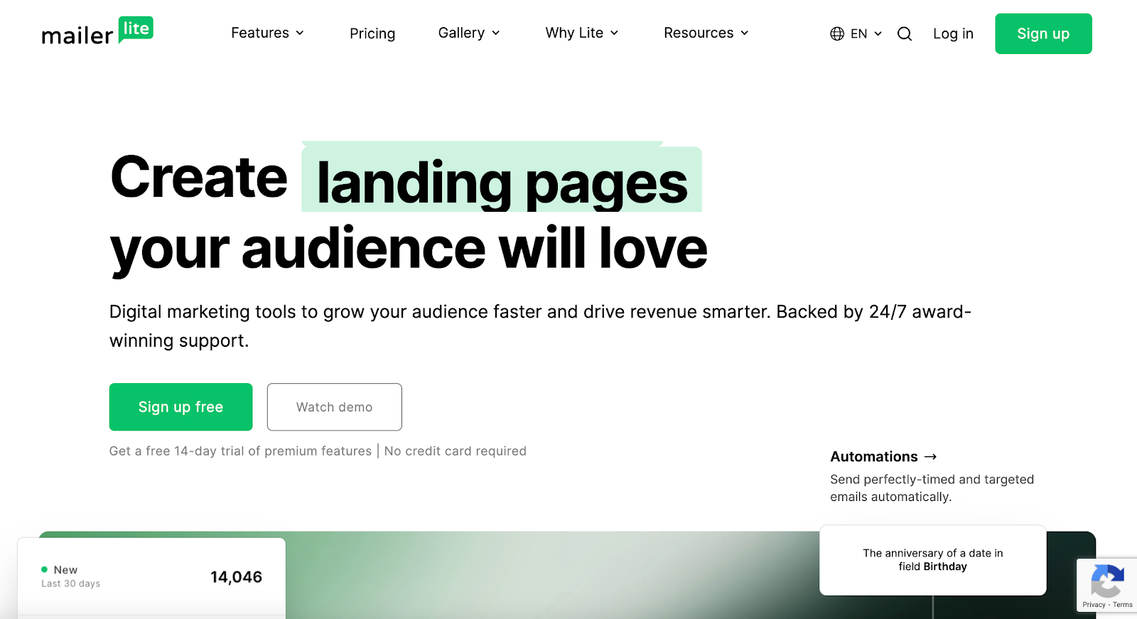 MailerLite homepage.
