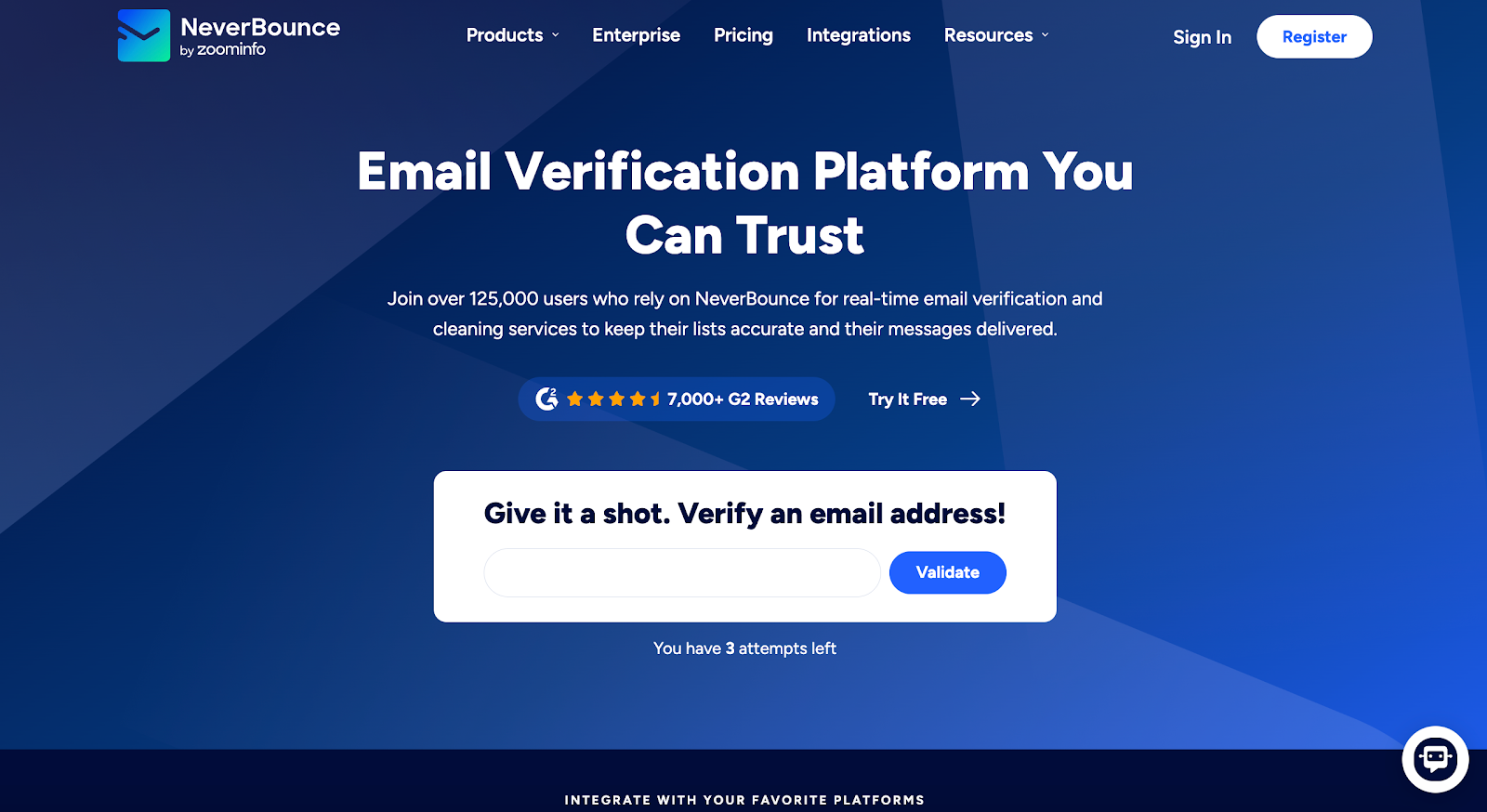 NeverBounce homepage.