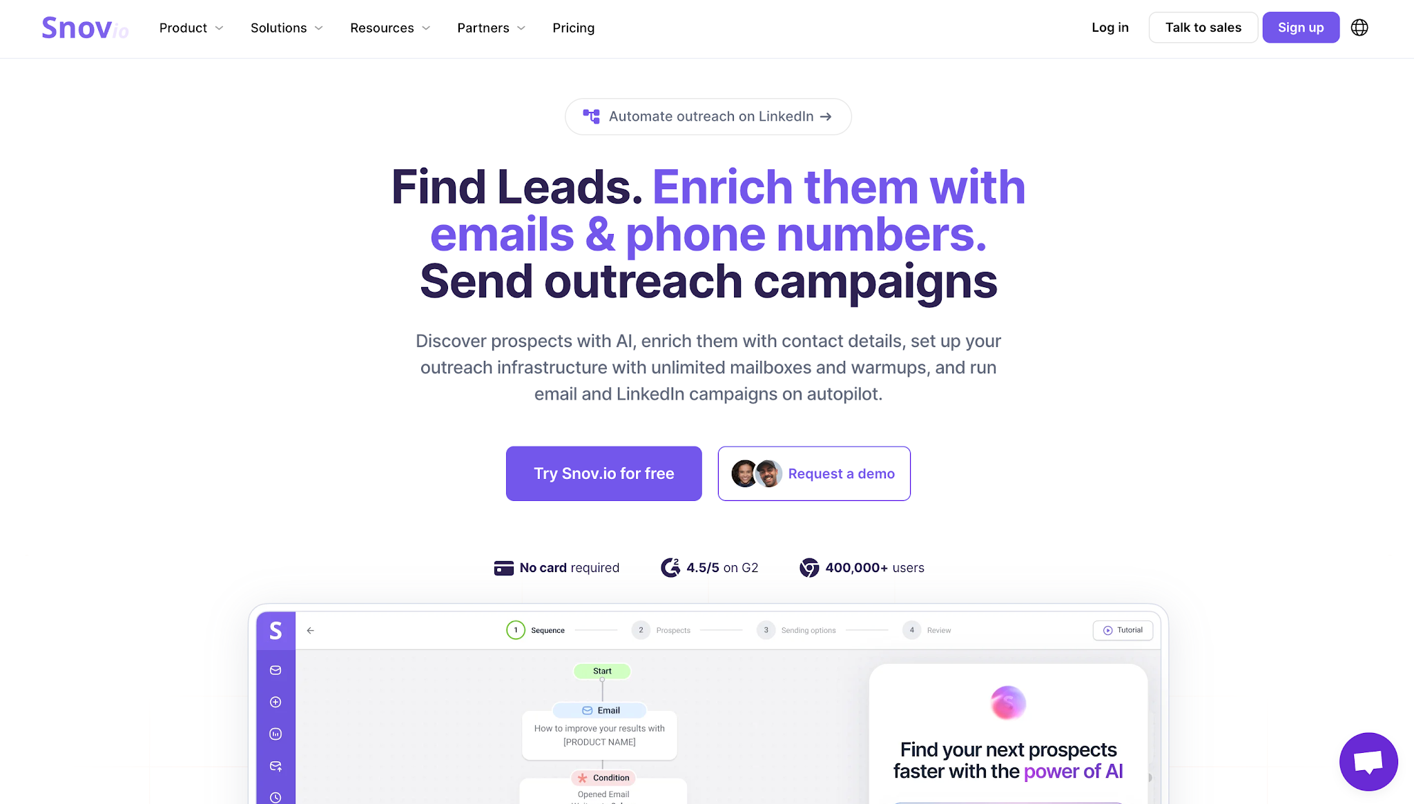 Snov.io homepage.