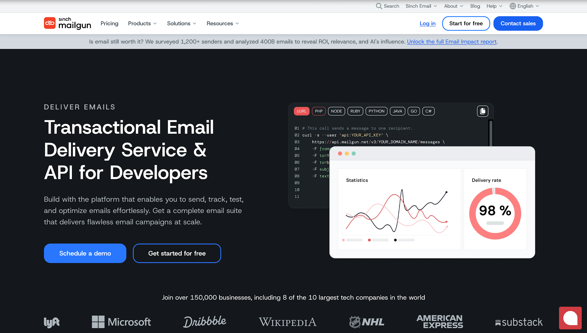Mailgun homepage.