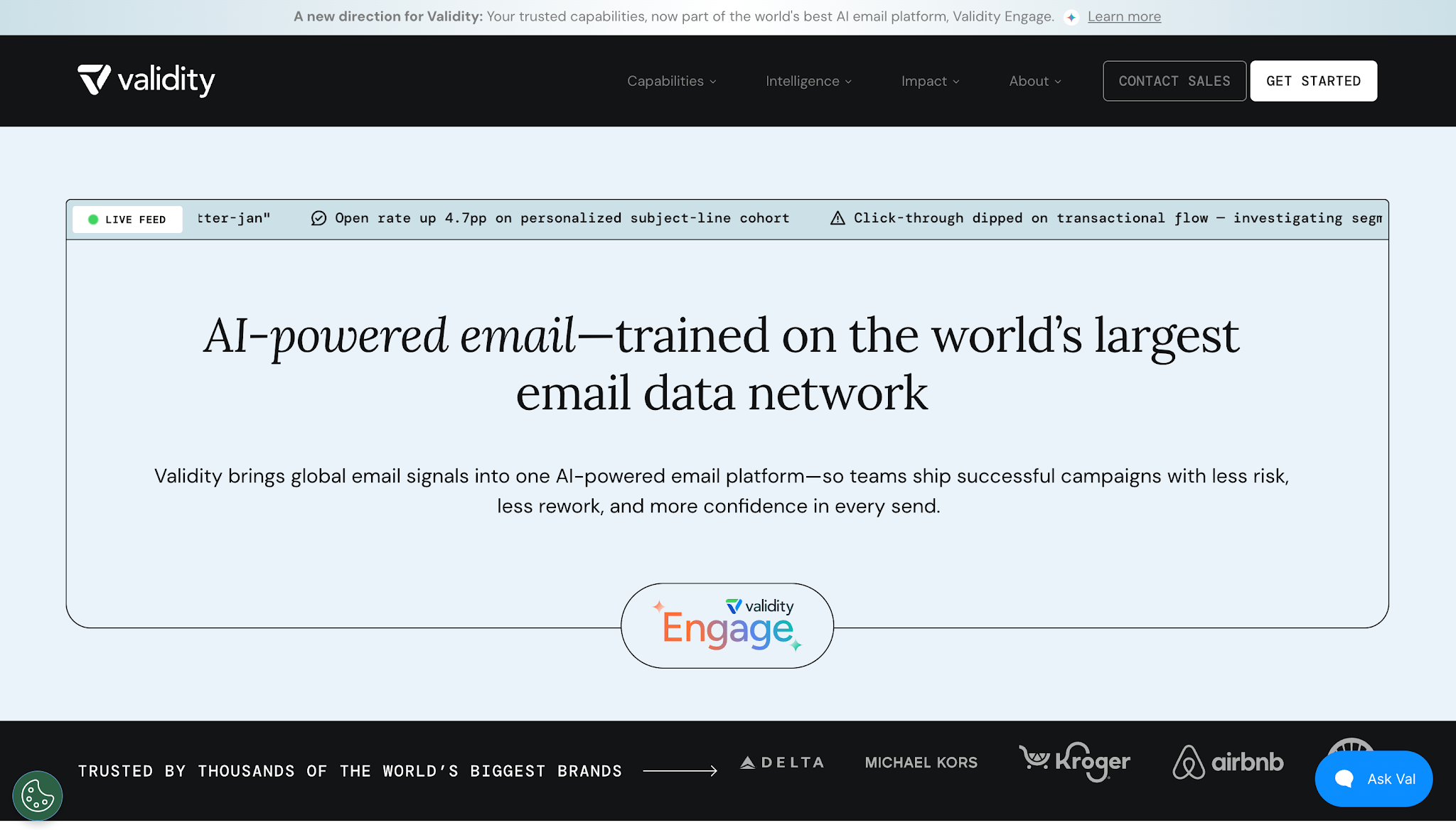 Validity homepage.