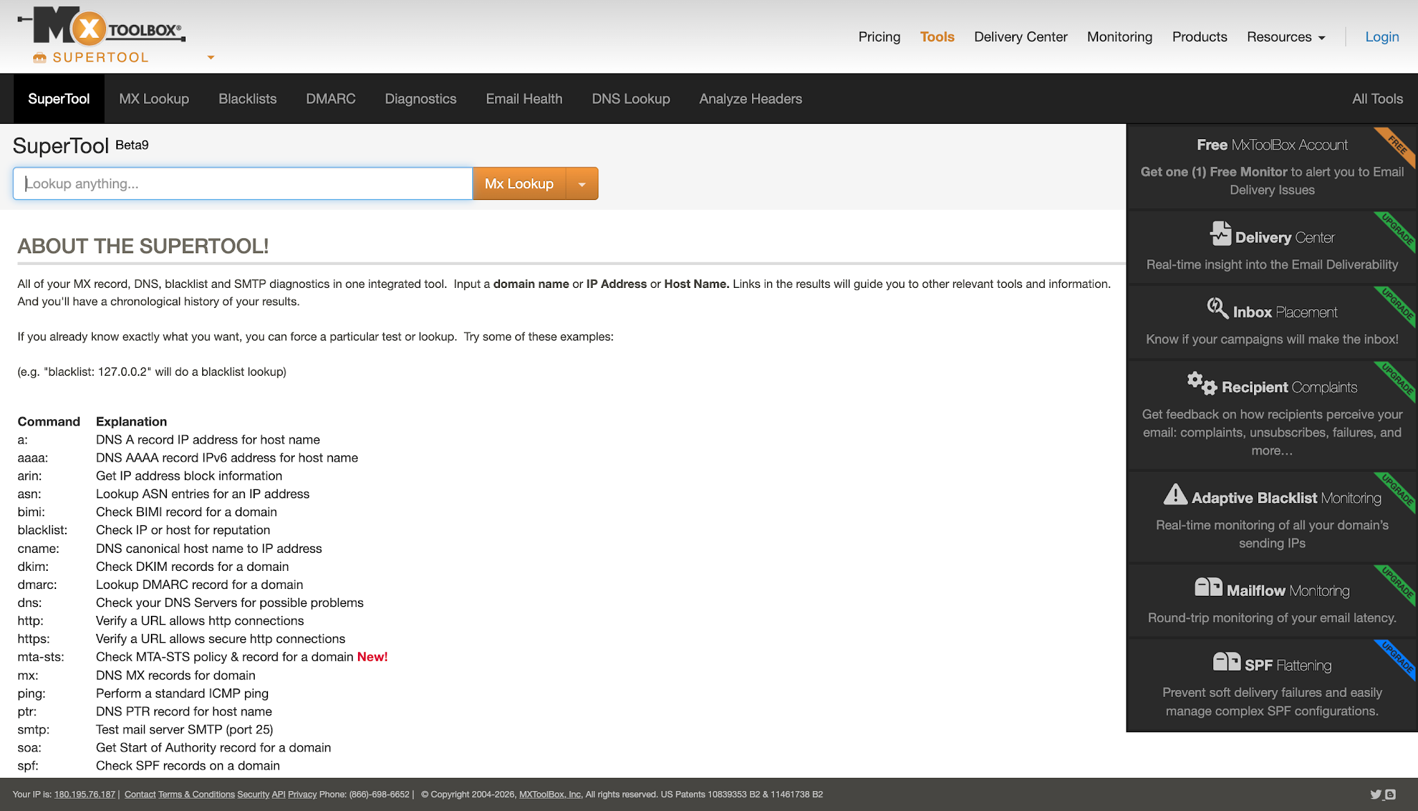 MxToolbox homepage.