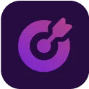 A purple circle with a purple arrow in the center.