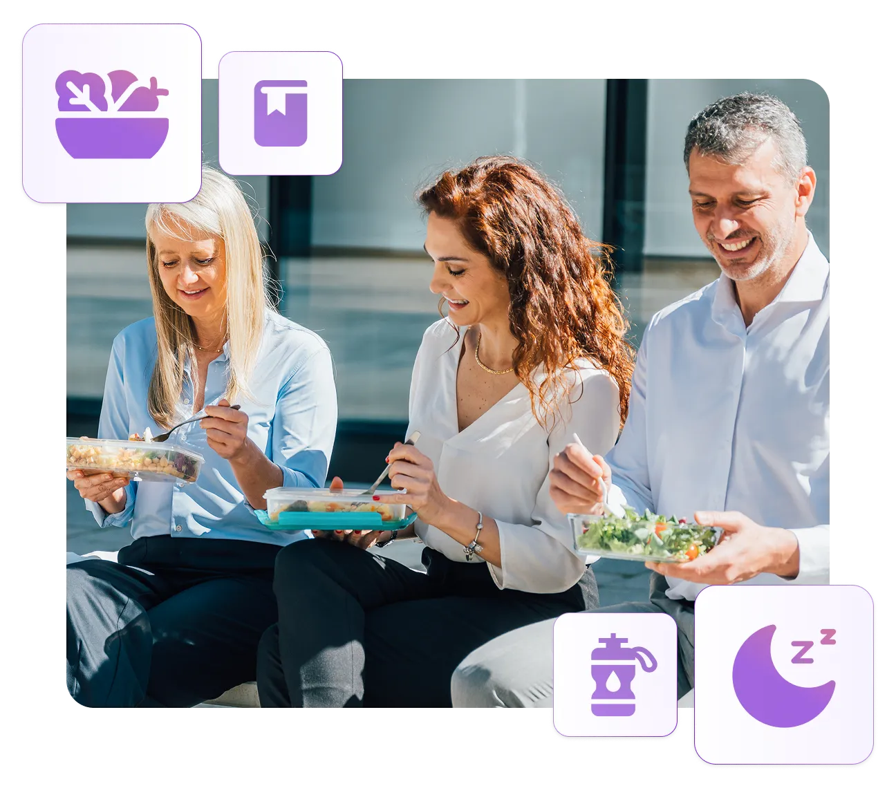 A group of people sitting around a table eating food.