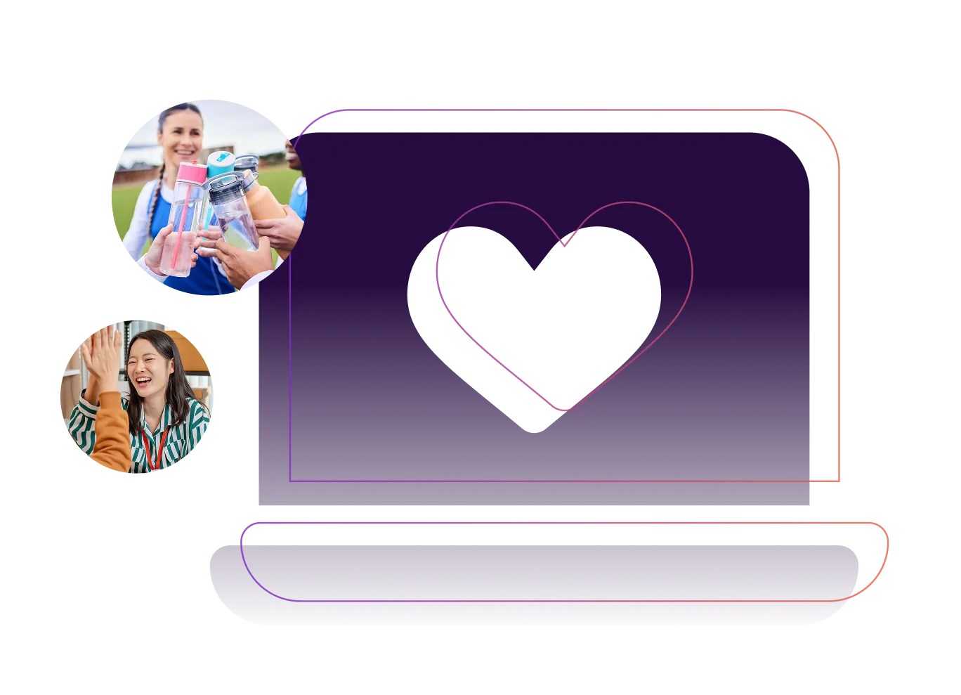 A laptop with a heart cut out of it.