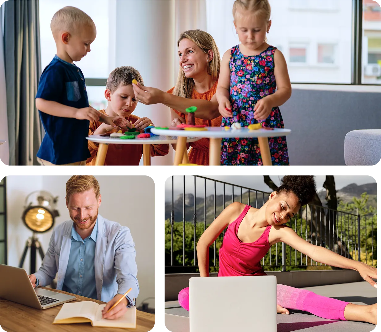 A collage of photos of a man, a woman, a child