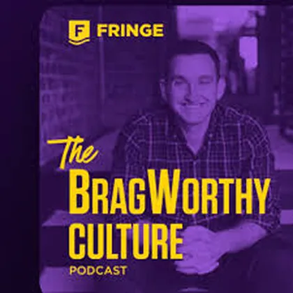 The BragWorthy Culture Podcast cover featuring a smiling man in a plaid shirt with purple and yellow branding.