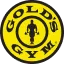 Gold's Gym logo with muscular figure inside yellow circle and black text.