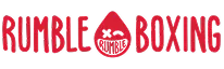 Rumble Boxing logo with red text and a stylized red boxing glove in the center.