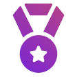 Purple medal with a star in the center and a ribbon above it.