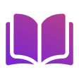 Purple open book icon symbolizing learning or reading.