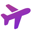 Purple airplane icon angled upward to right.