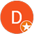 Orange circular icon with white letter D and a small star in the lower right corner.
