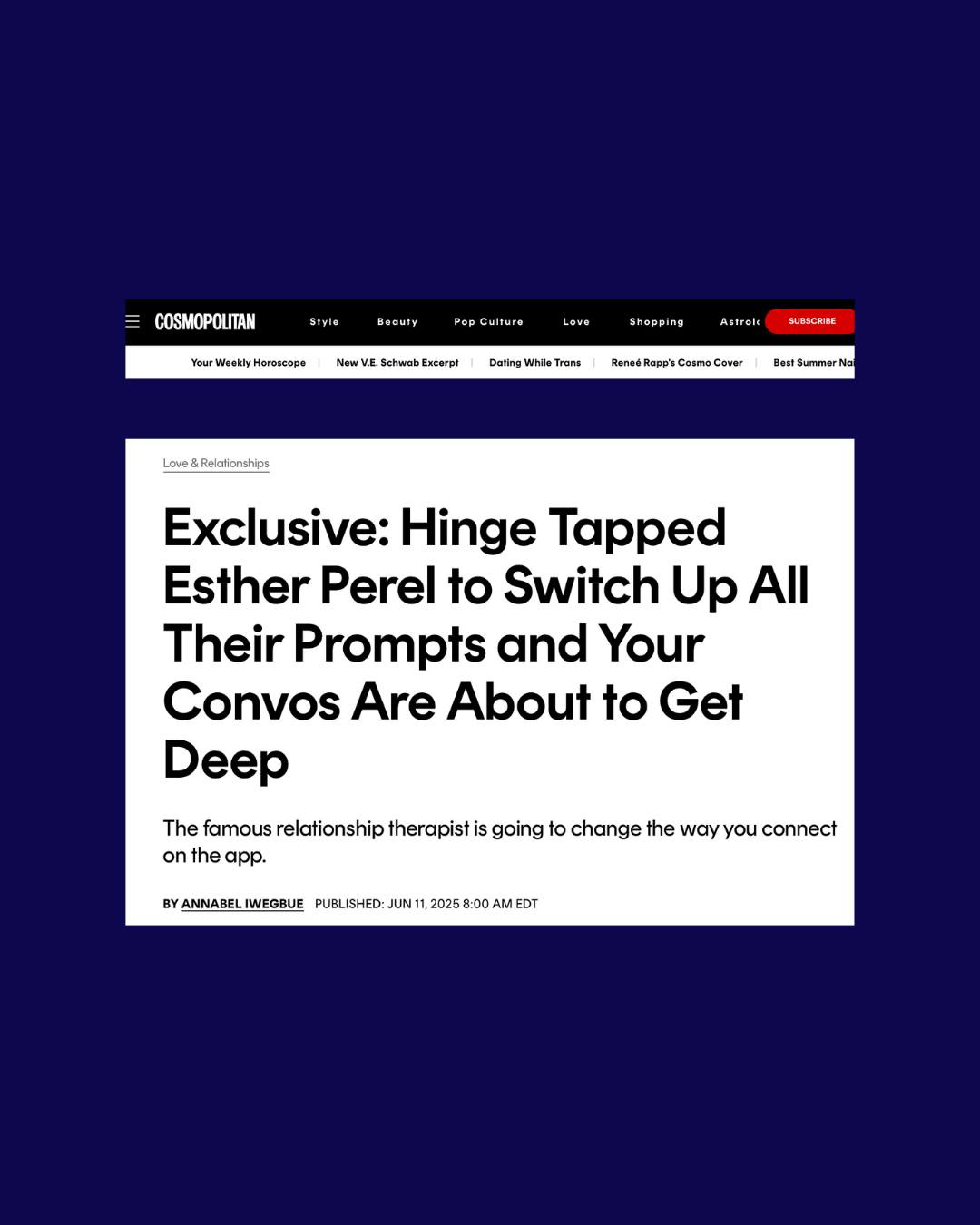 Esther Perel x Hinge collaboration