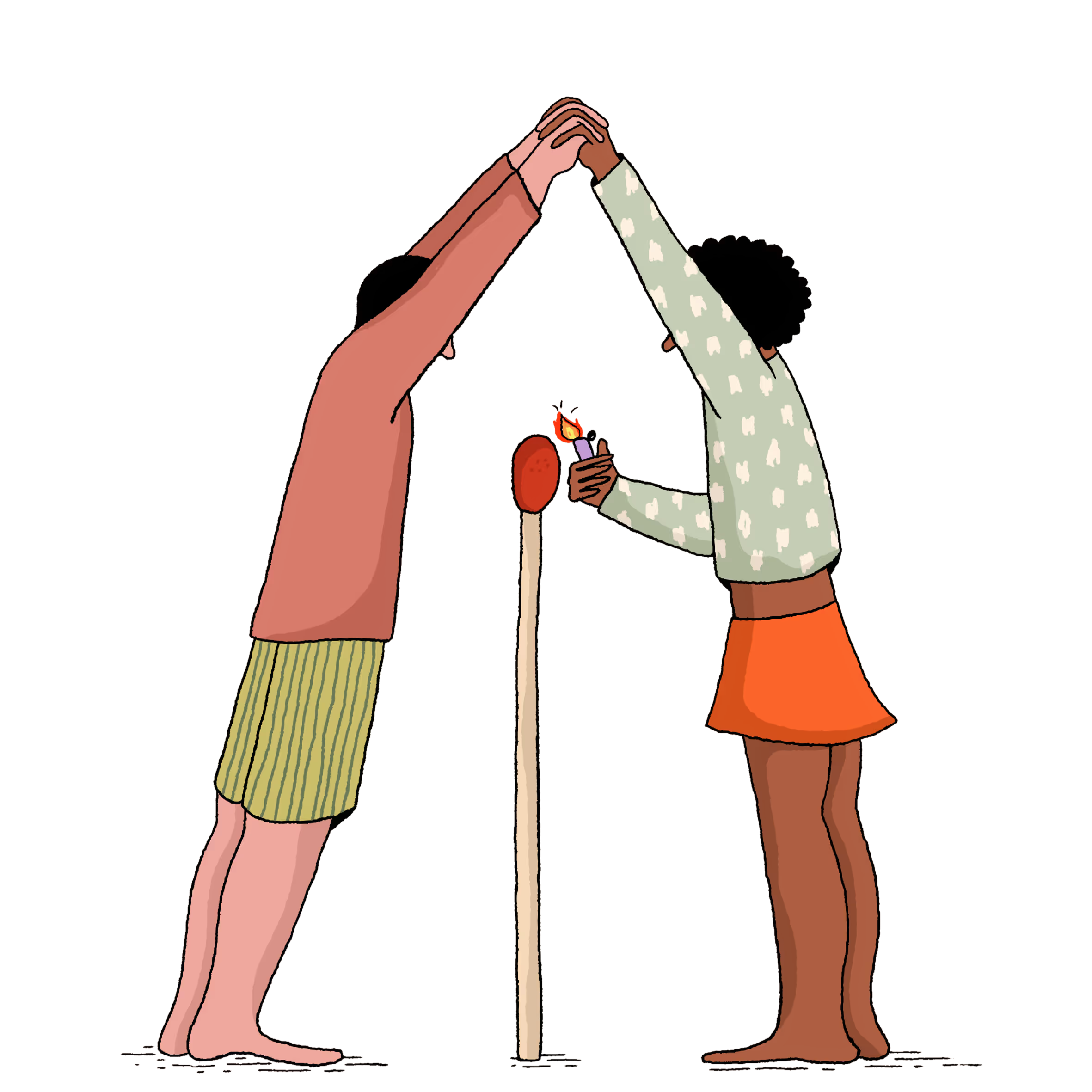 Illustration of two people building an arch together