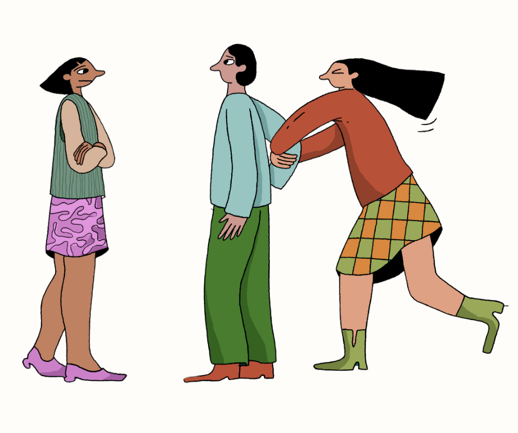 Illustration of two people talking
