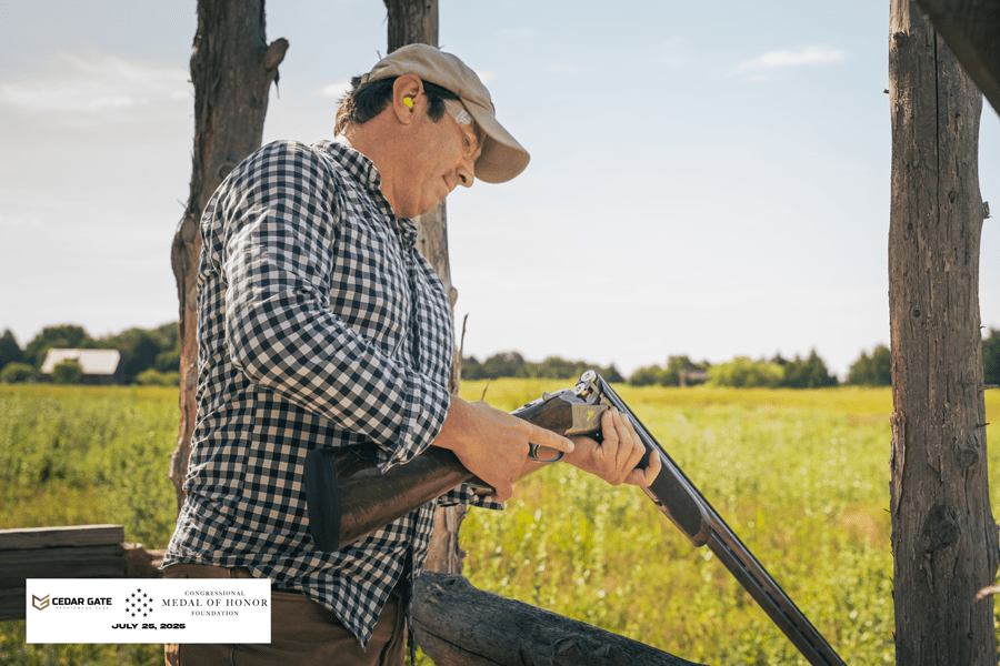 a Cedar Gate member at the shooting range