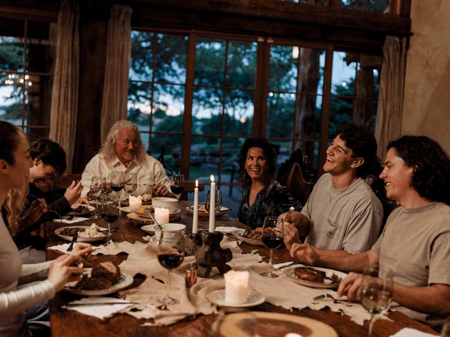 Cedar Gate members eating dinner together
