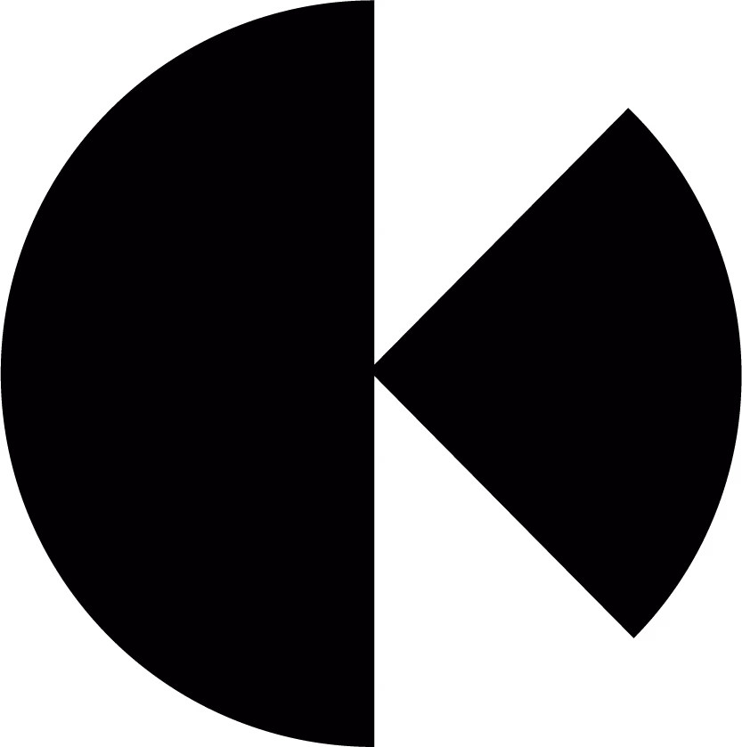 Black and white geometric logo with a semicircle and a quarter circle forming an abstract shape.