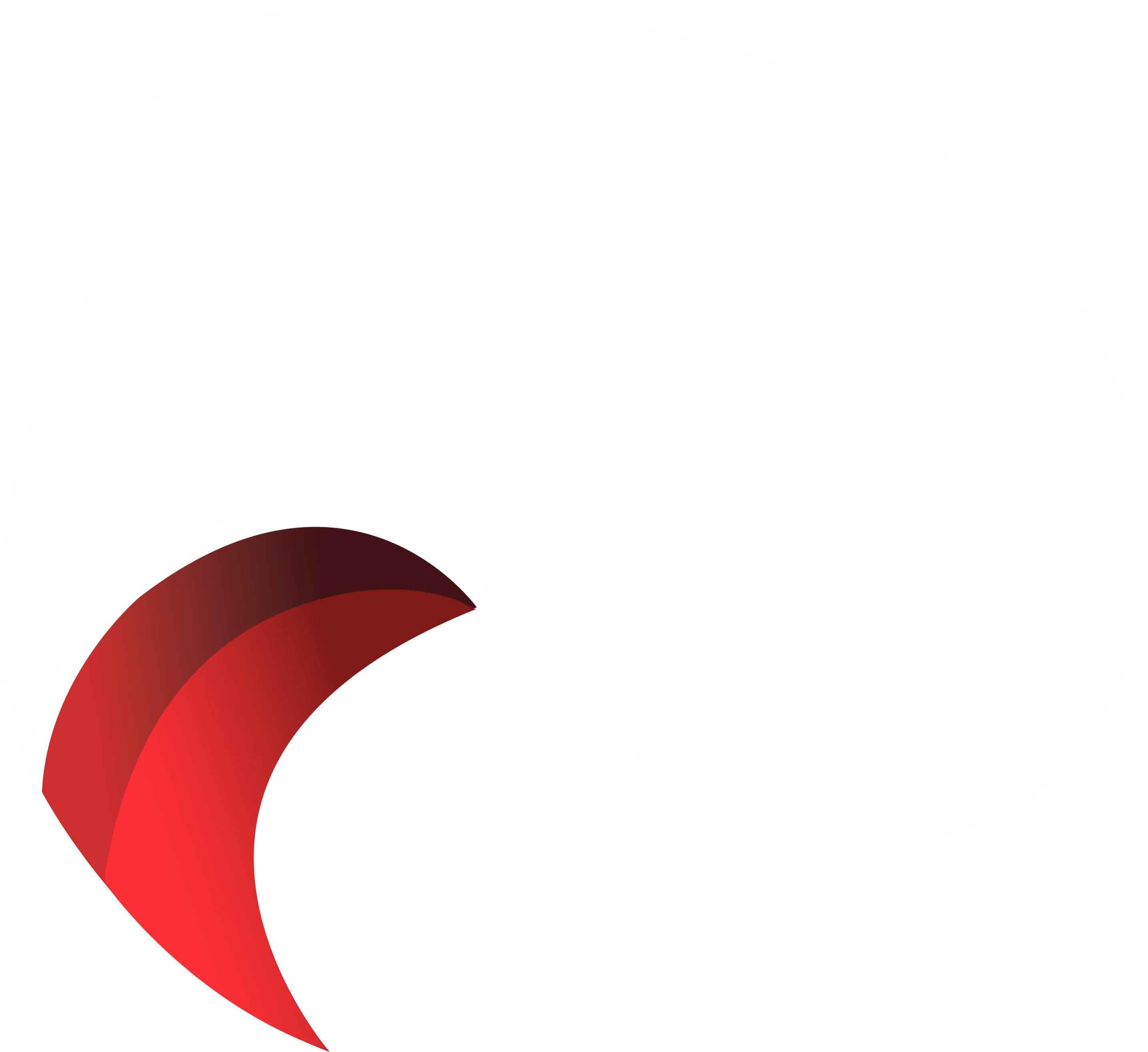 Stylized white orca whale head with a black eye patch and red shading near the mouth.