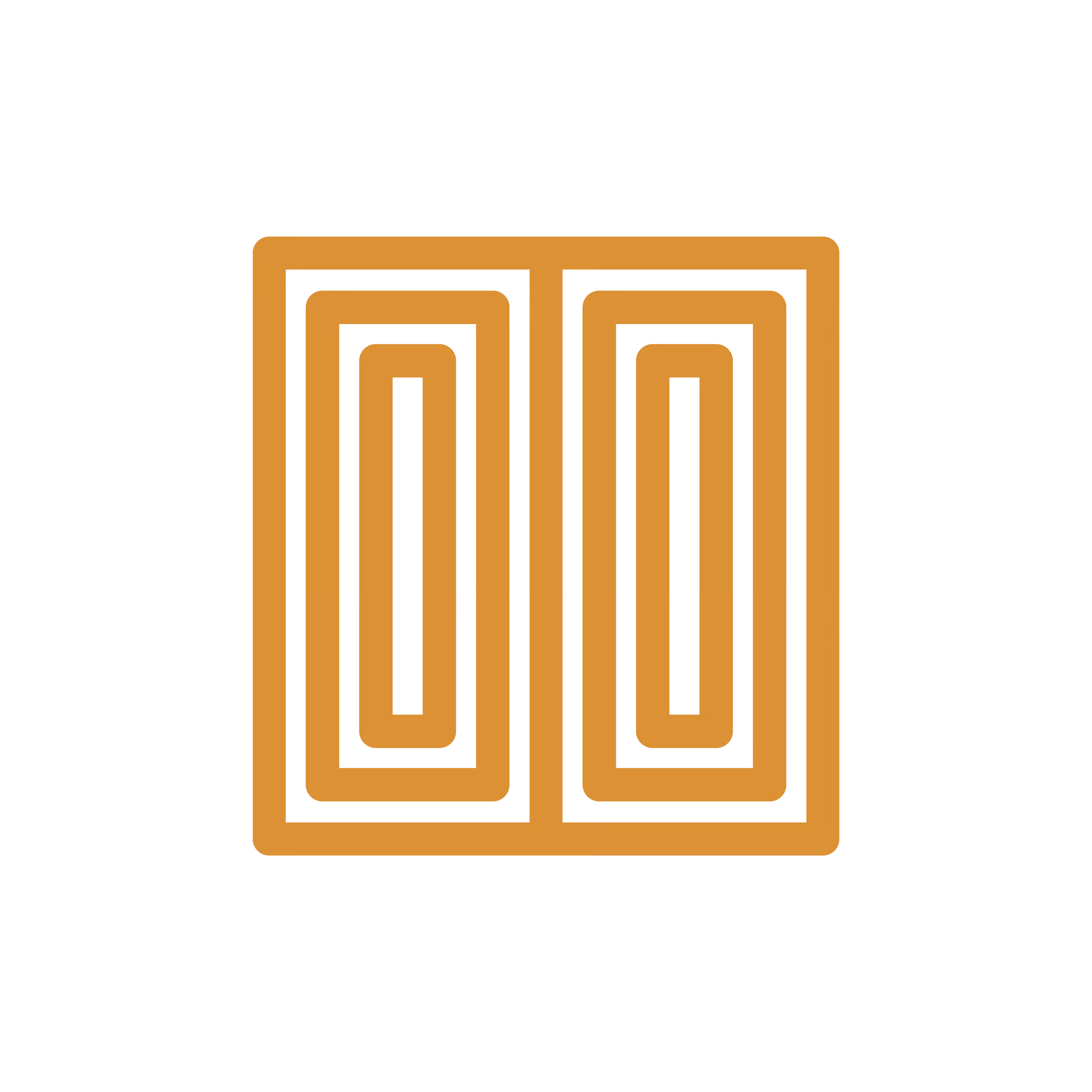 Symmetrical orange geometric pattern with two sets of nested rectangles on a black background.