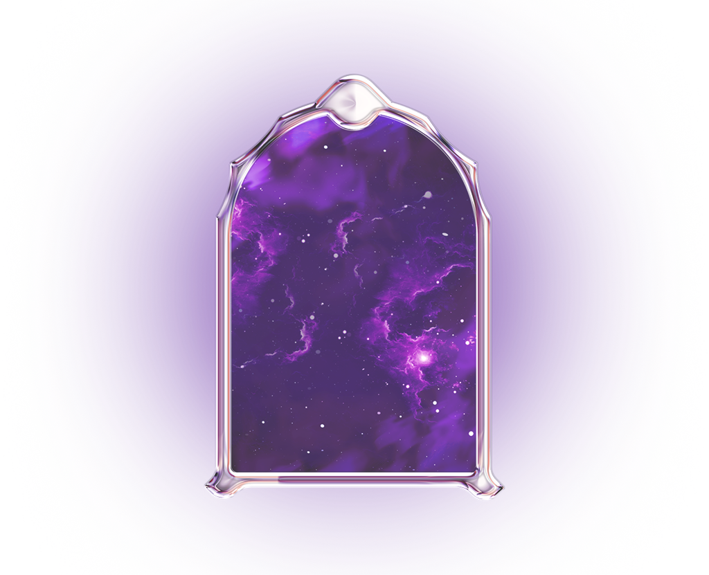Purple cosmic portal with glowing edges and a galaxy-like background