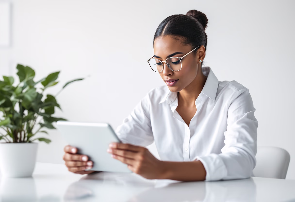 image of business professional reviewing analytics (for a hr tech)