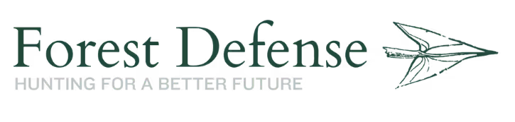 Forest Defense logo with an arrowhead icon and tagline Hunting for a Better Future