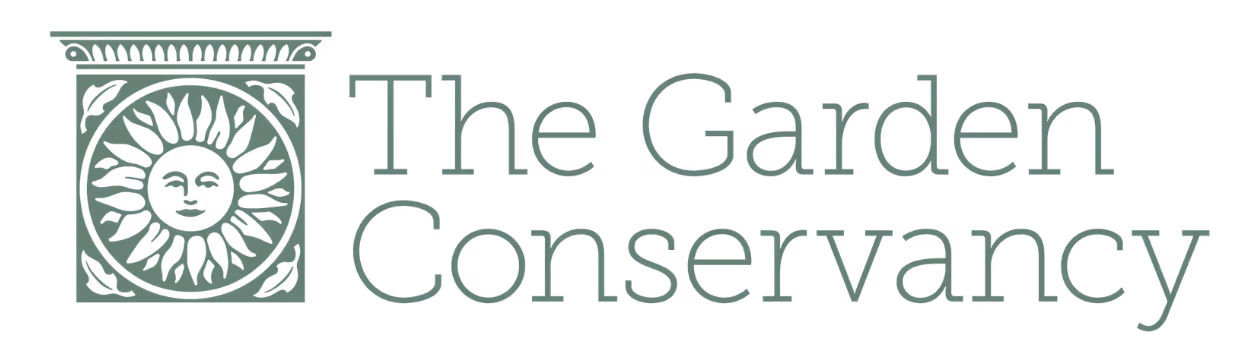 The Garden Conservancy logo with a stylized sunface emblem inside a square frame.