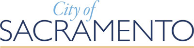 City of Sacramento wordmark logo with 'City of' in light blue cursive above 'SACRAMENTO' in dark blue capital letters.