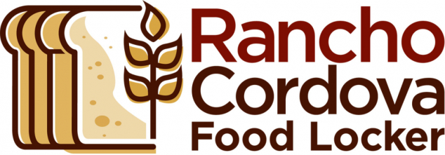 Logo with stylized bread slices and wheat stalk next to the text 'Rancho Cordova Food Locker'.