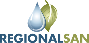Logo with a blue water droplet and a green leaf above the text 'REGIONAL SAN'.