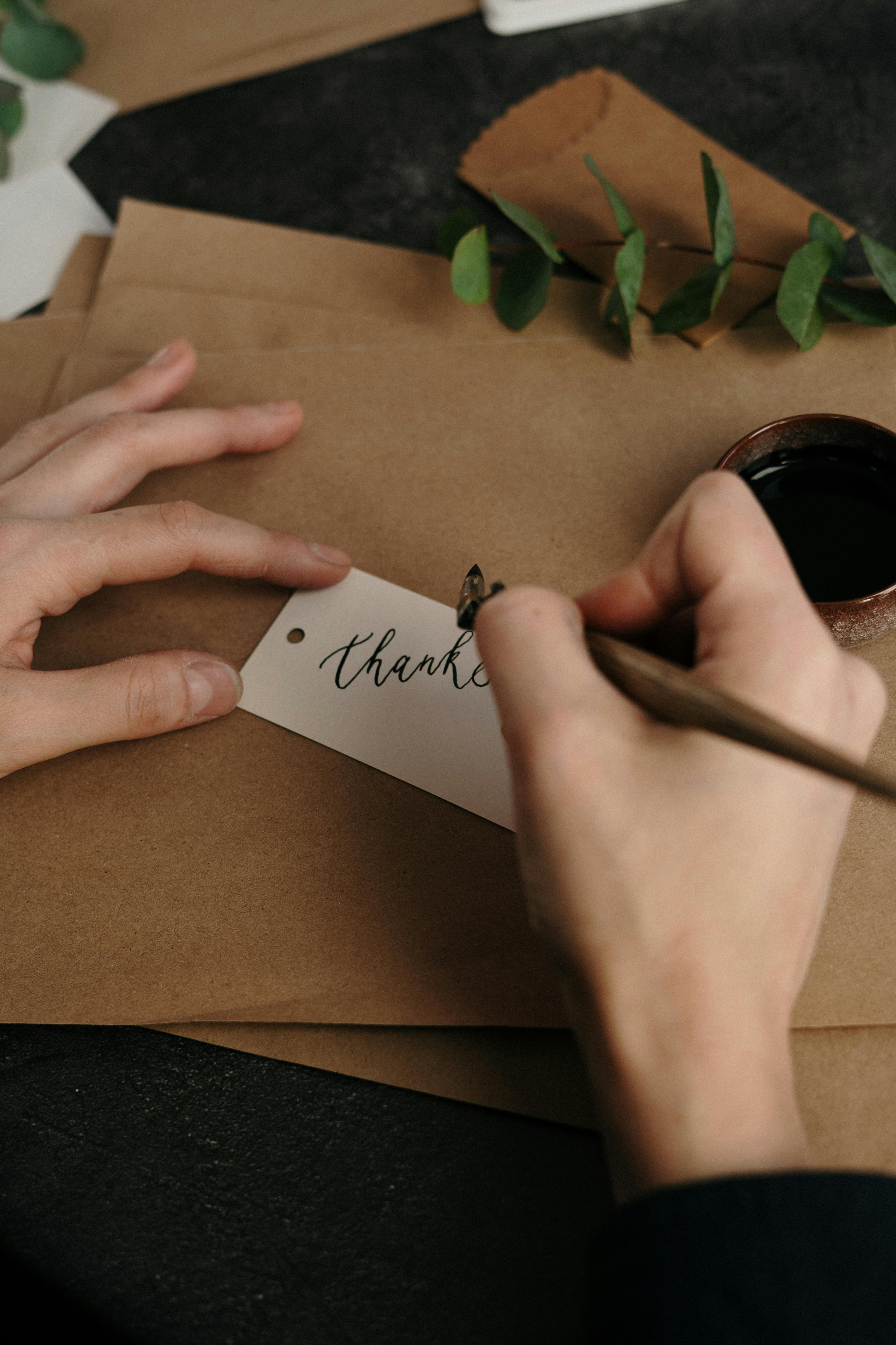 A handwritten thank you note.