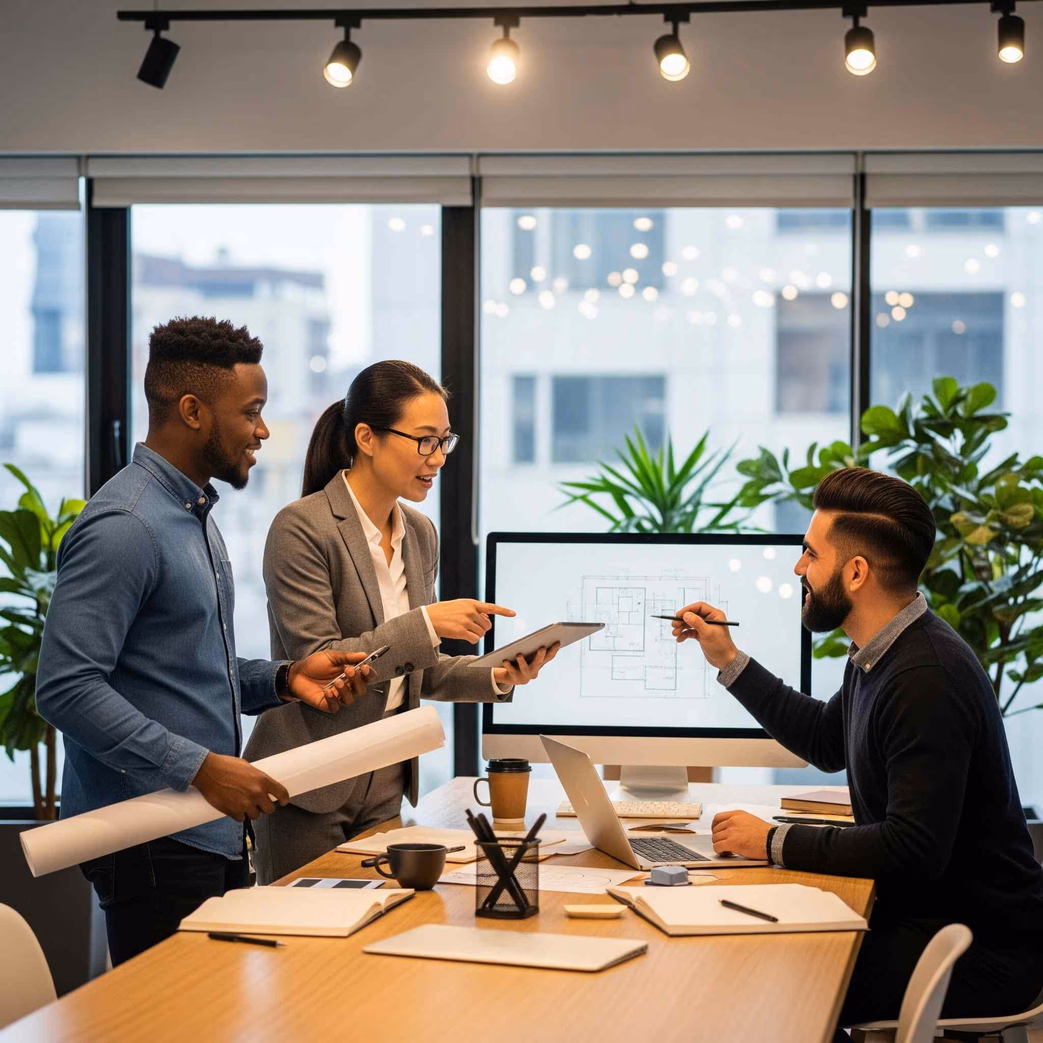 Professionnels incorporés discutent dans un bureau