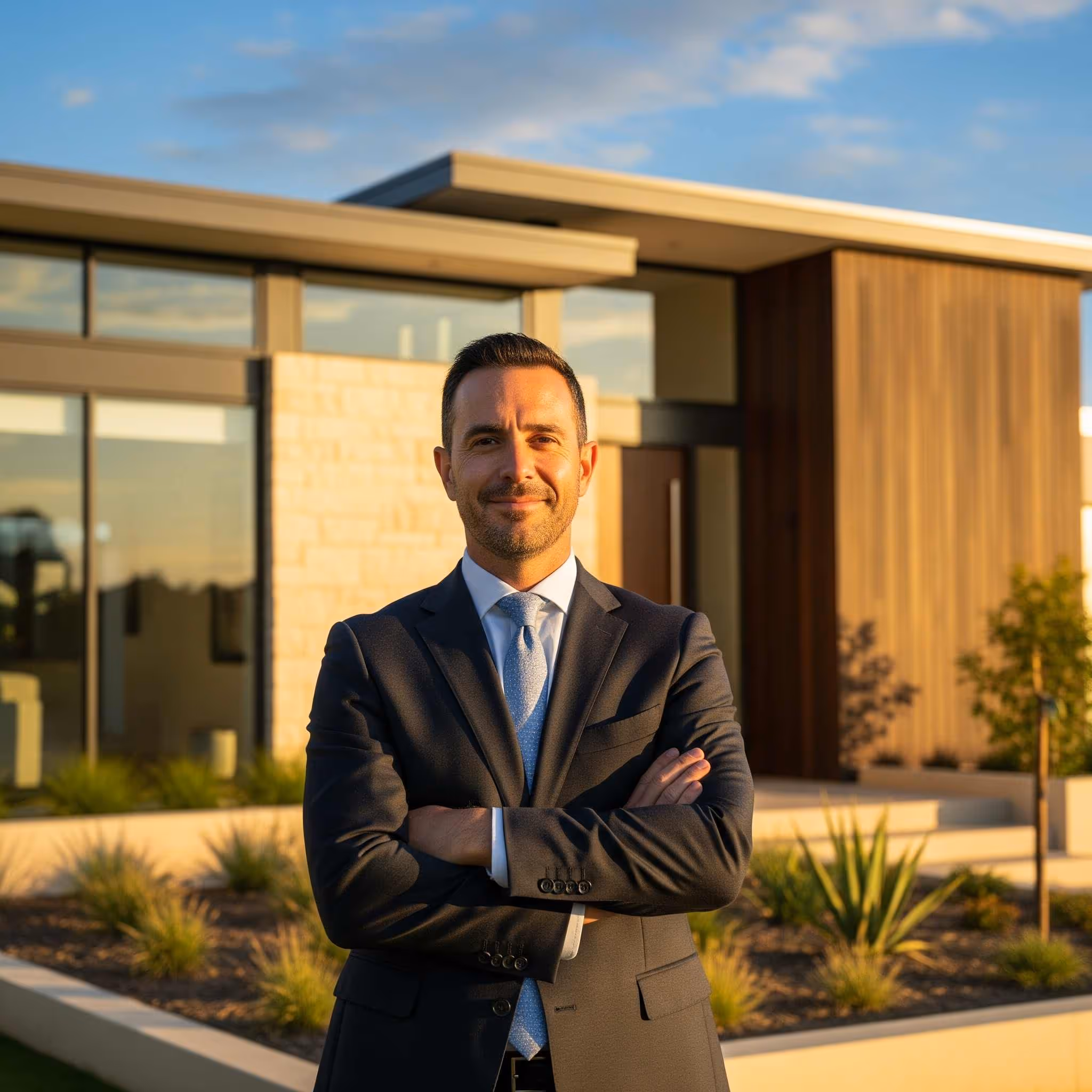 Courtier Immobilier devant une maison
