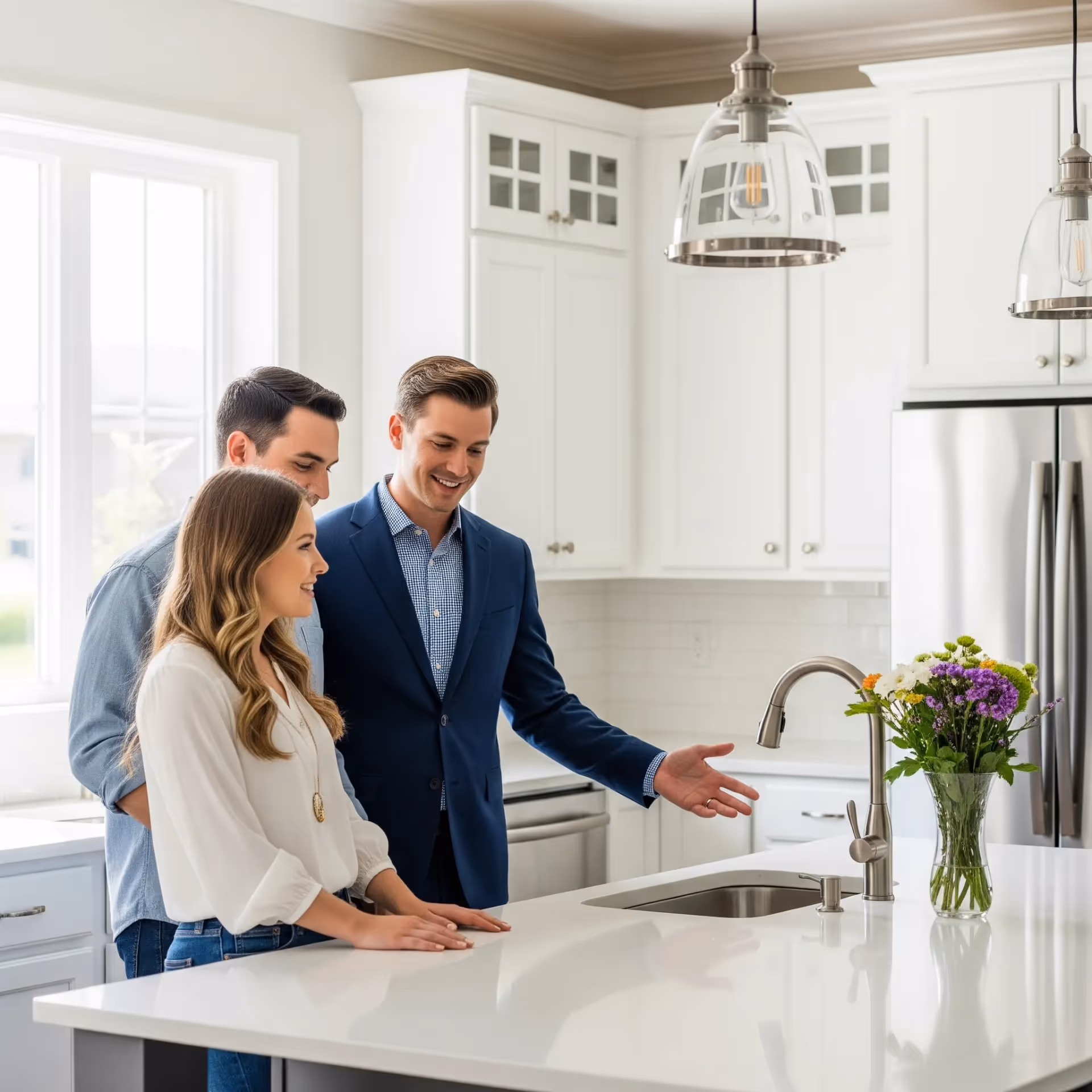 Un courtier immobilier qui fait visiter un appartement