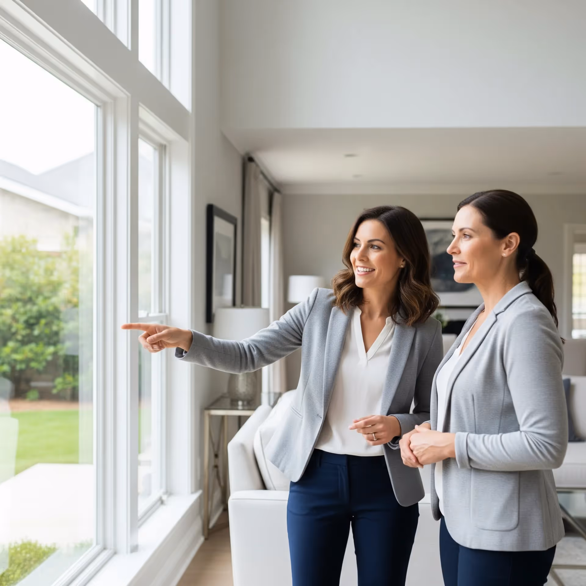 Une courtières immobilière qui fait visiter un appartement à une cliente