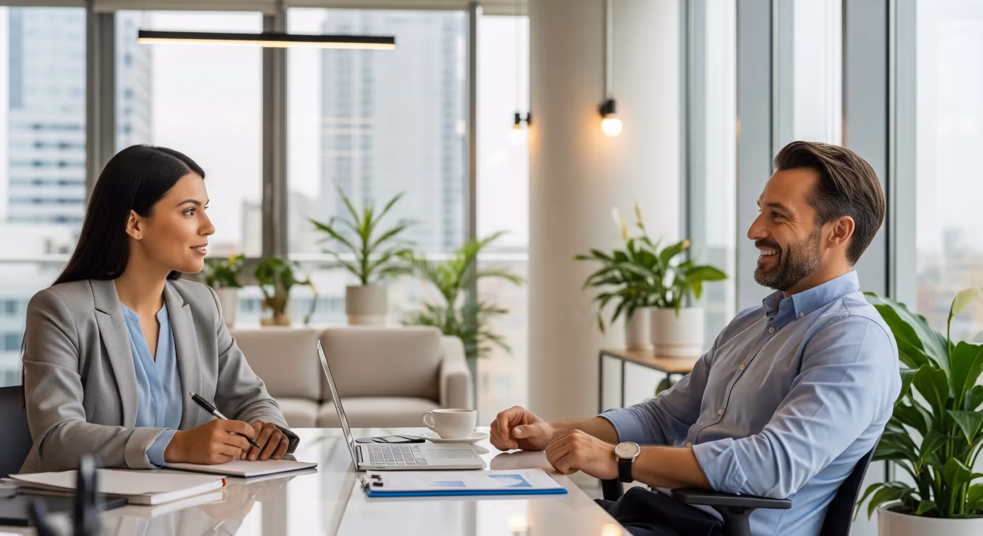 Deux personnes dans le bureau d'une PME discutent