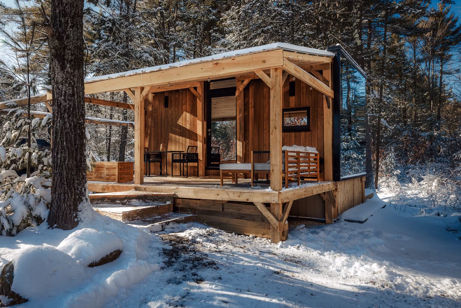 Tiny cabin in winter woods — Airbnb photographer Maine short-term rental